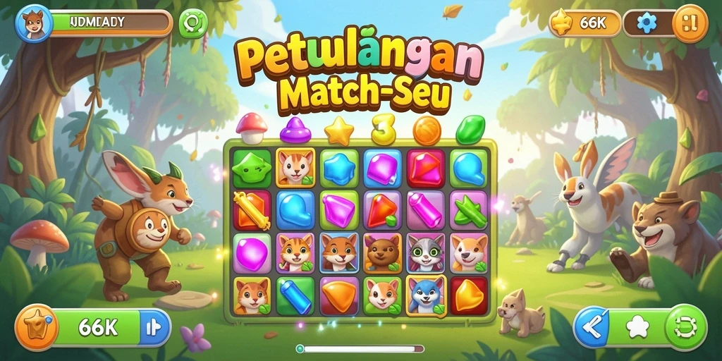 Gameplay seru 66K dengan tantangan Match-3 yang menarik.