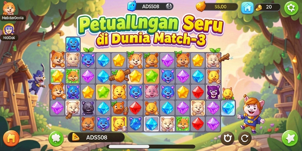 Gameplay menarik dengan berbagai tantangan Match-3.