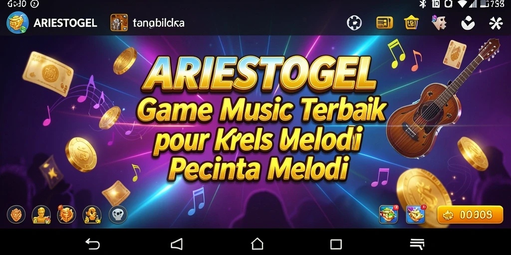 Screenshot utama ARIESTOGEL menunjukkan pemain menikmati gameplay musik yang interaktif.