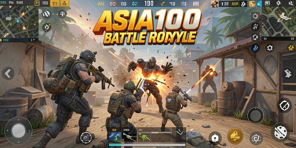 Screenshot gameplay ASIA100 menampilkan pertarungan Battle Royale yang mendebarkan.