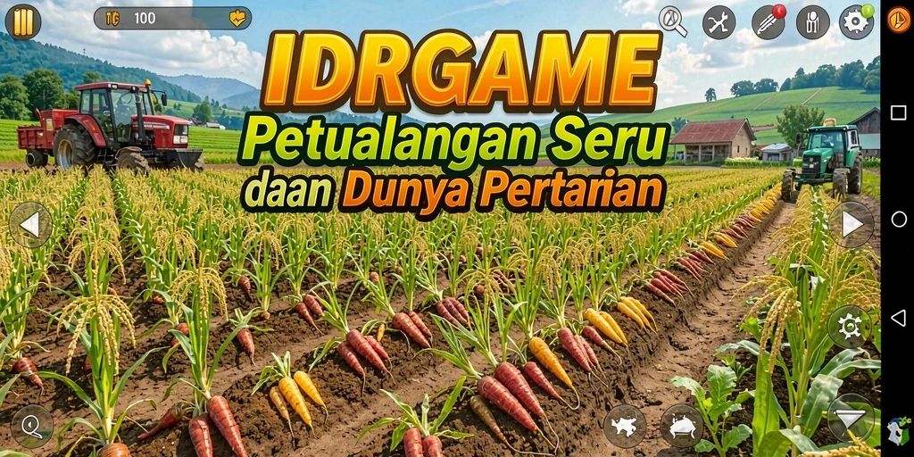 Menampilkan gameplay IDRGAME dengan suasana pertanian yang indah.