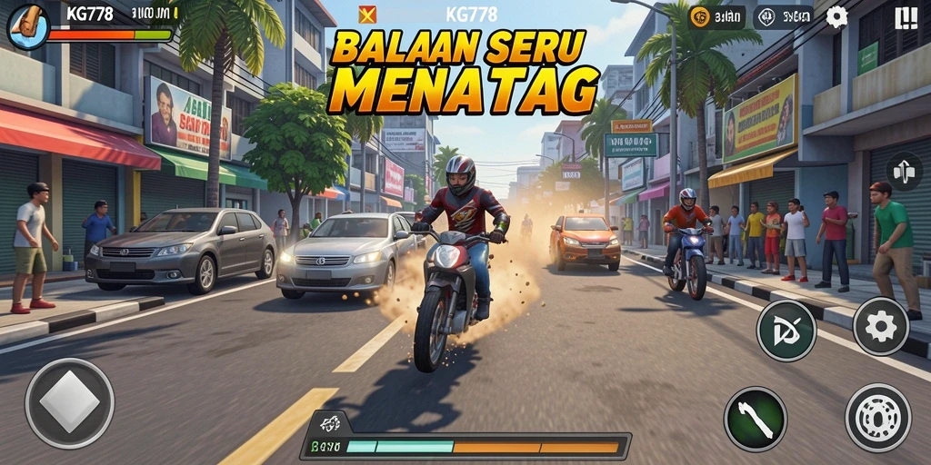 Screenshot gameplay KG778 menampilkan balapan mendebarkan dan kendaraan kustom yang stylish.