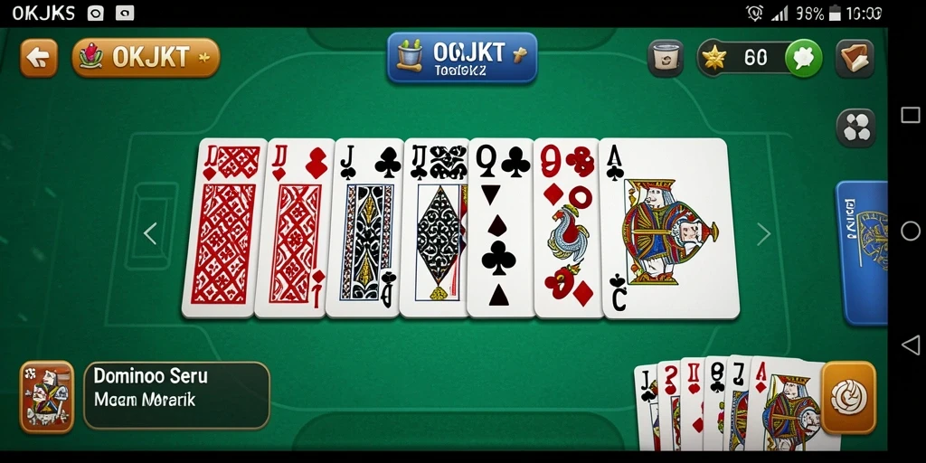 Screenshot gameplay seru dari aplikasi OKJKT yang menampilkan pertandingan domino.