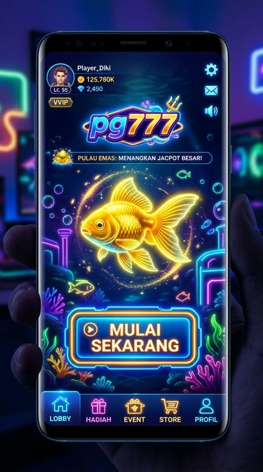 Tampilan utama aplikasi pg777 dengan berbagai kategori yang rapi.